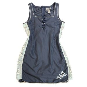 Y2K DIGITAL women's blue floral tropical surf style beach dress, M.